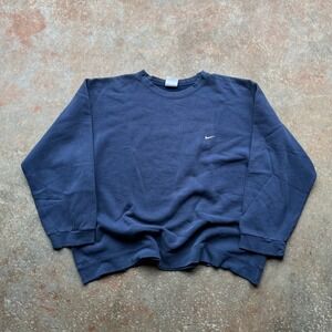 Vintage 90s Nike Crewneck Sweatshirt Navy Blue Side Swoosh XXL 90s Distressed